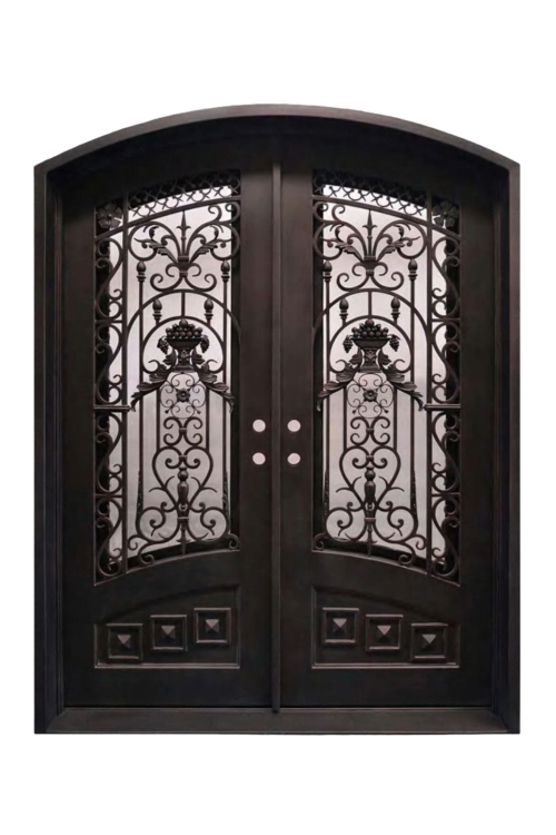 Crowned Garden Double Iron Door – Botanical Ironwork with Elegant Arch