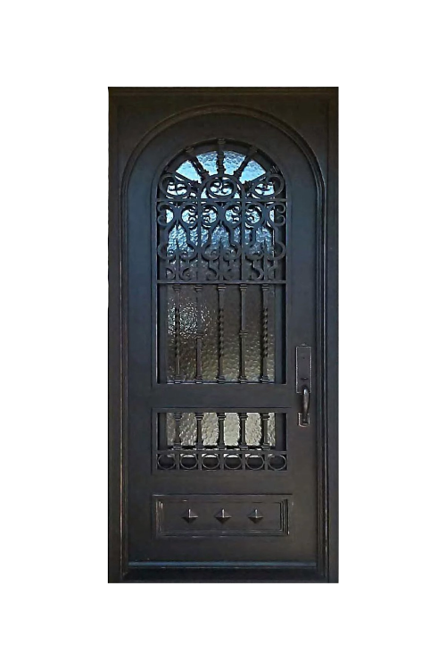 Wellington Single Arched Iron Door – Elegant Floral Ironwork
