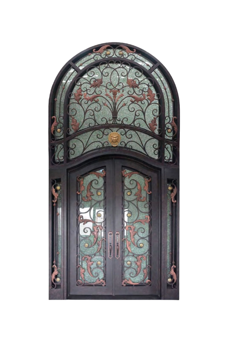 Gilded Autumn Double Iron Door – Artisanal Ironwork for Elegant Grand Entrances
