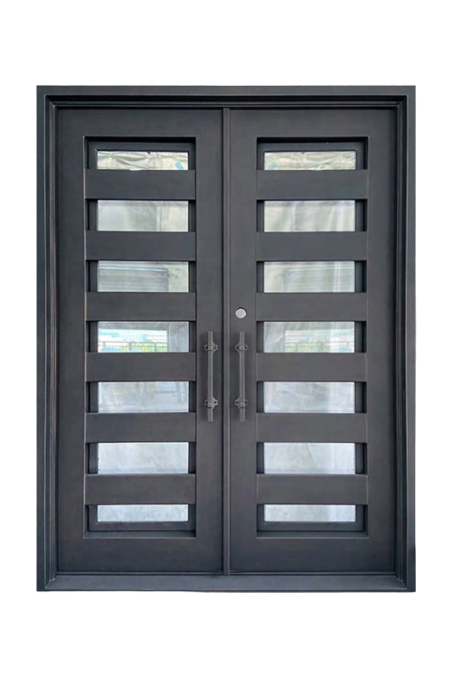 Tiered View Double Iron Door – Geometric Ironwork for Minimalist Elegance