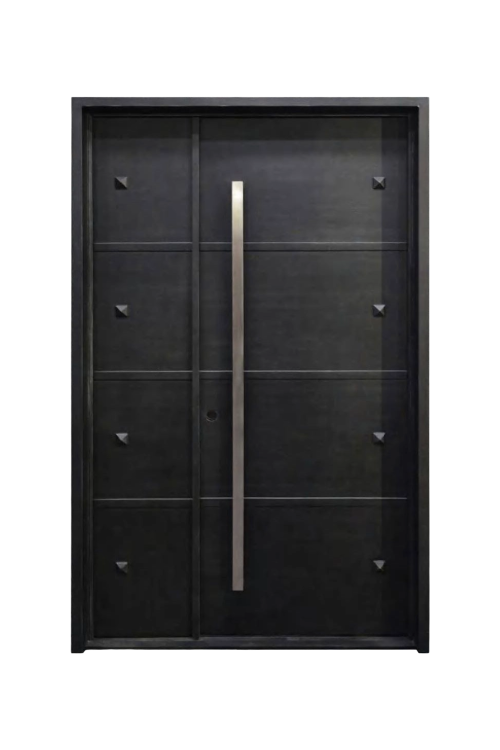 Vanguard wrought iron door with strong vertical bars and medieval-inspired design