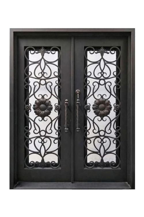 Sunflower Lavalier Iron Door – Decorative Double Iron Doors with Luminous, Floral Design