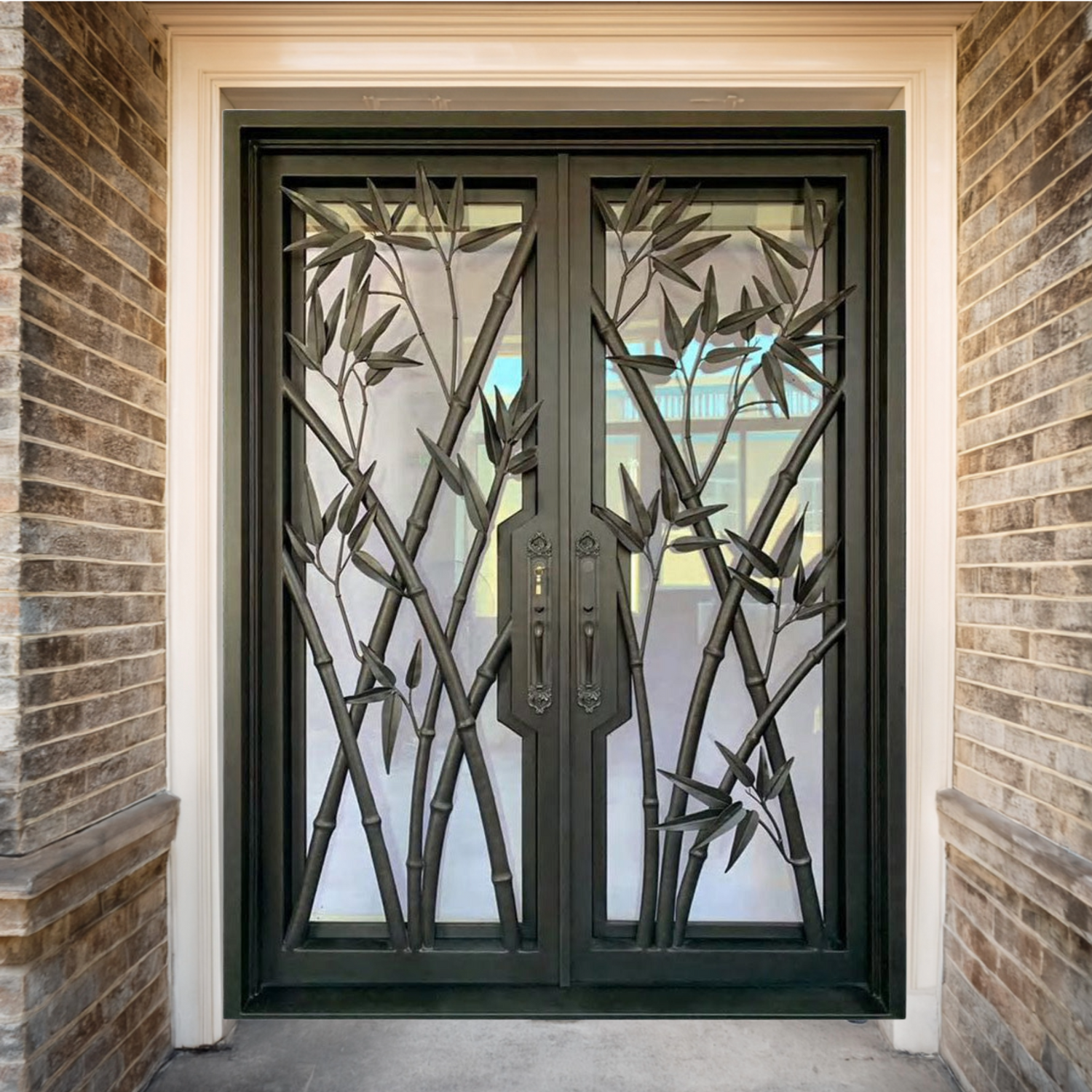 Door iron patio with glass
