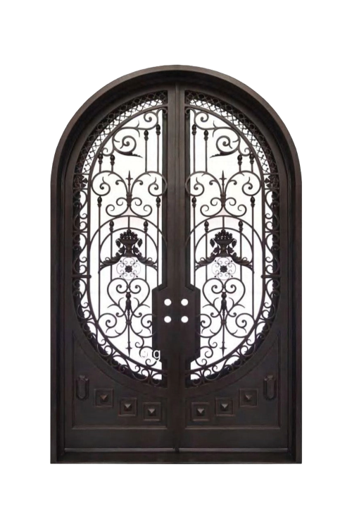 Iron Orchid Double Iron Door – Floral Arch Design with Custom Ironwork