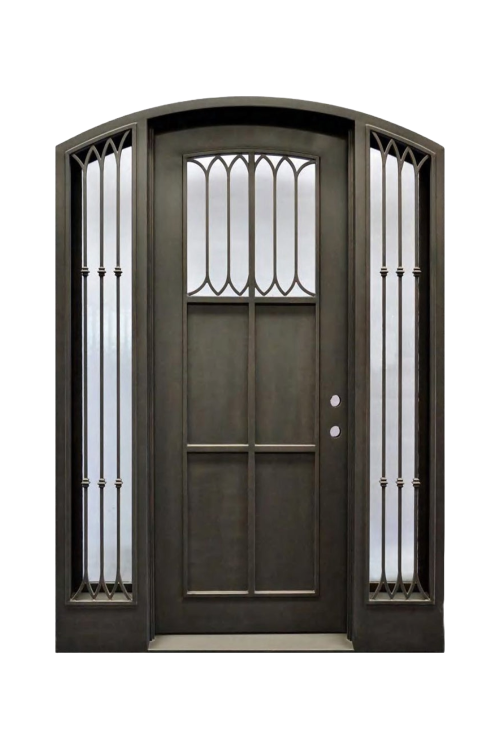 Linear Luxe modern iron door with geometric design and matte black finish