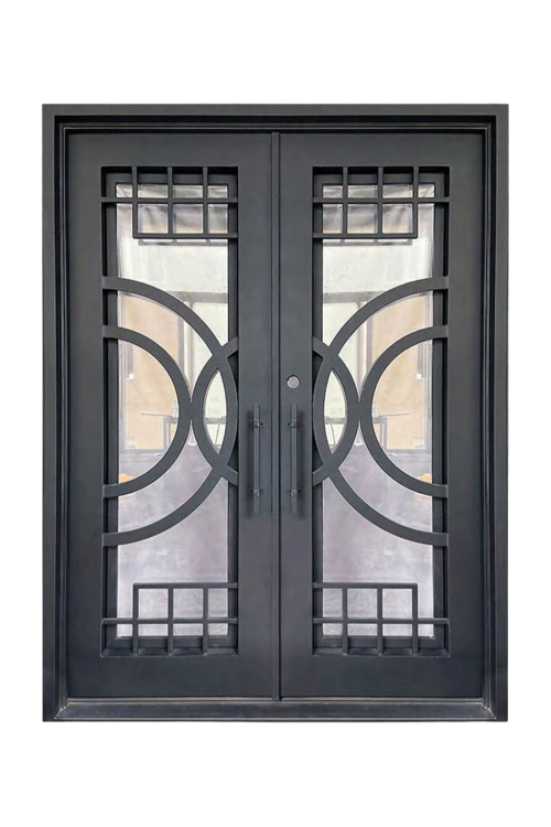 Celestial Orbit Double Iron Door – Geometric Iron Design with Architectural Calm"