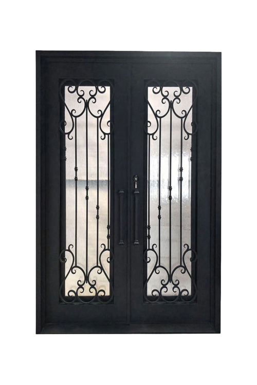 Garden Stairwell Double Iron Door – Floral Ironwork with Custom Detailing