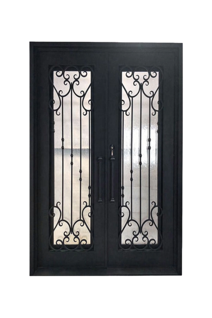 Garden Stairwell Double Iron Door – Floral Ironwork with Custom Detailing