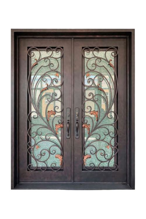 Autumnal Plume Double Iron Door – Rustic Elegance with Warm Iron Detailing