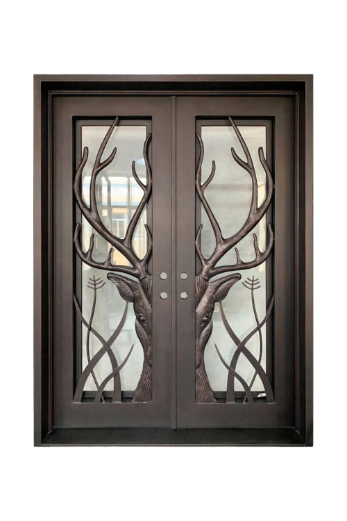 Crested Stag Double Iron Door – Majestic Ironwork with Wild Stag Design